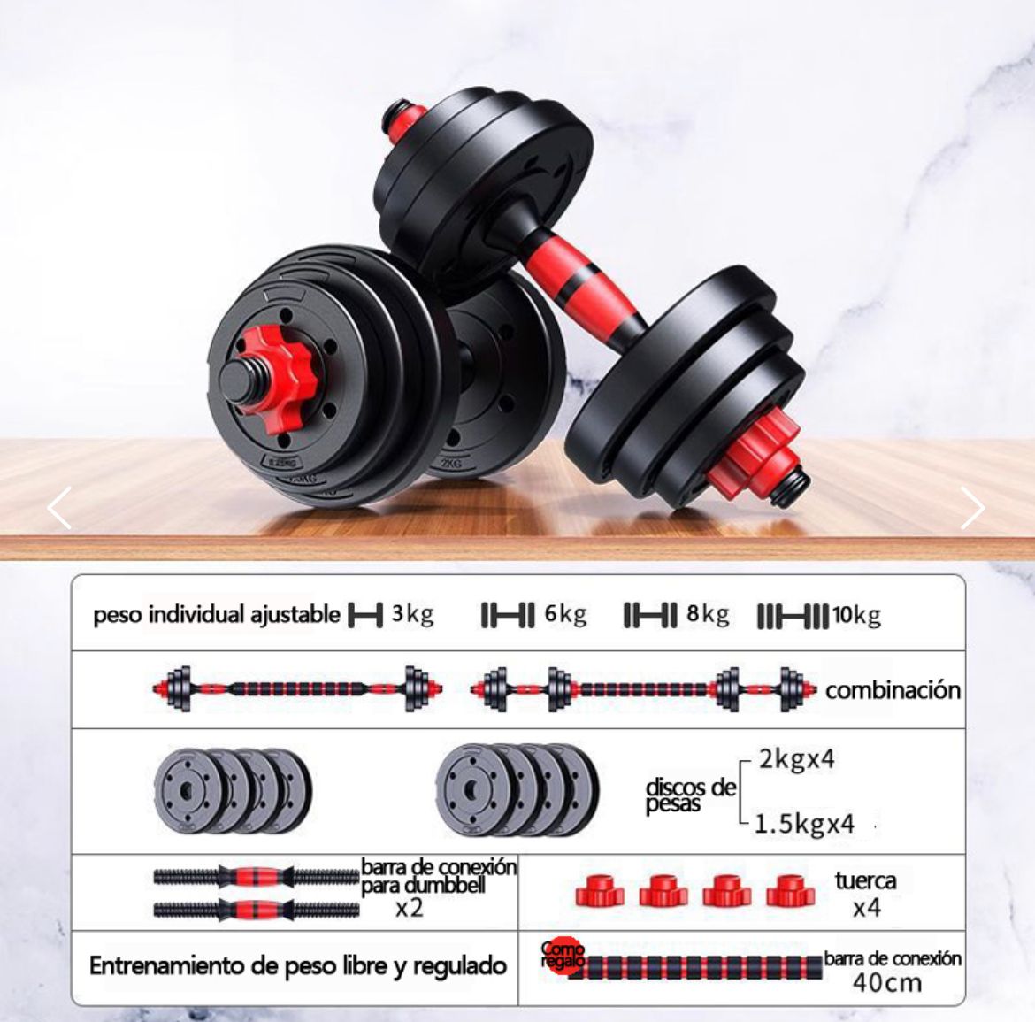 SET DE MANCUERNAS Y BARRAS UNIBLES 15kg